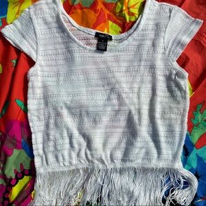 Aeropostale White Crop Top w/Tassels, Cute Kinda Dressy, Good Condition, Size: S